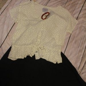 NWOT Cream & Black Heart Peplum Tee L Rails